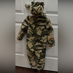 The North Face Camouflage Sherpa Onesie with Orange Trim